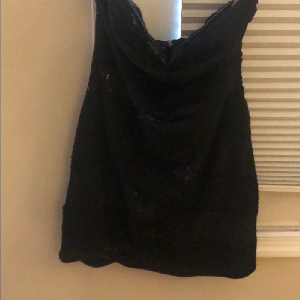 Black strapless aqua dress